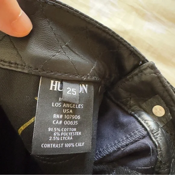 NWT Navy Hudson Jeans Leeloo Quilted Leather Stripe 25 Retail $298